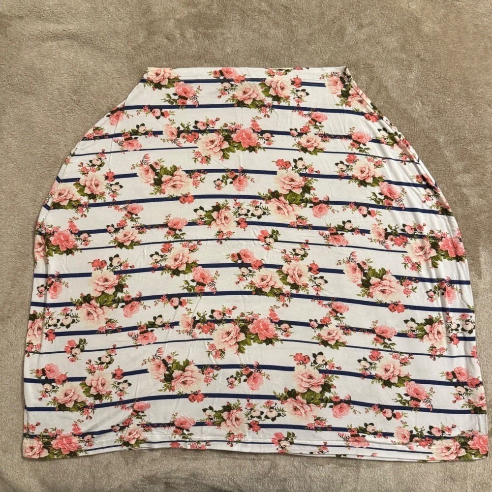 Milk Snob Multi-Use Nursing Cover Car Seat Canopy Floral Stripe Pink Navy Blue
